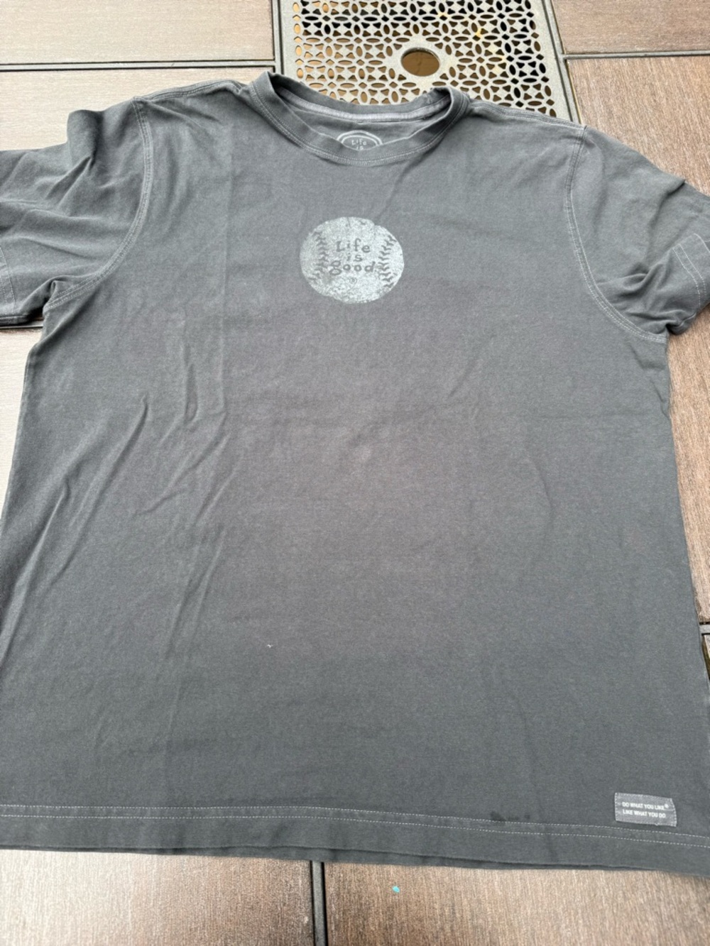 Life Is Good Charcoal Gray Short Sleeve Crewneck Tee with Baseball logo